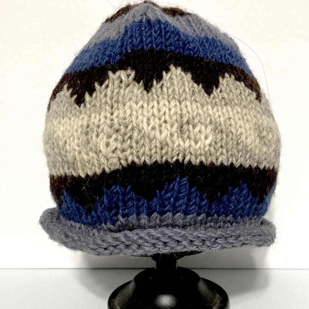 Wool Handknit Hat Beanie Cap Handmade in Nepal Fully Lined Unisex